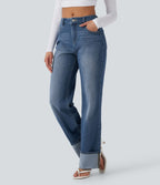 Jean décontracté Halara Flex™ jambe droite taille mi-haute ourlet retroussé avec poches