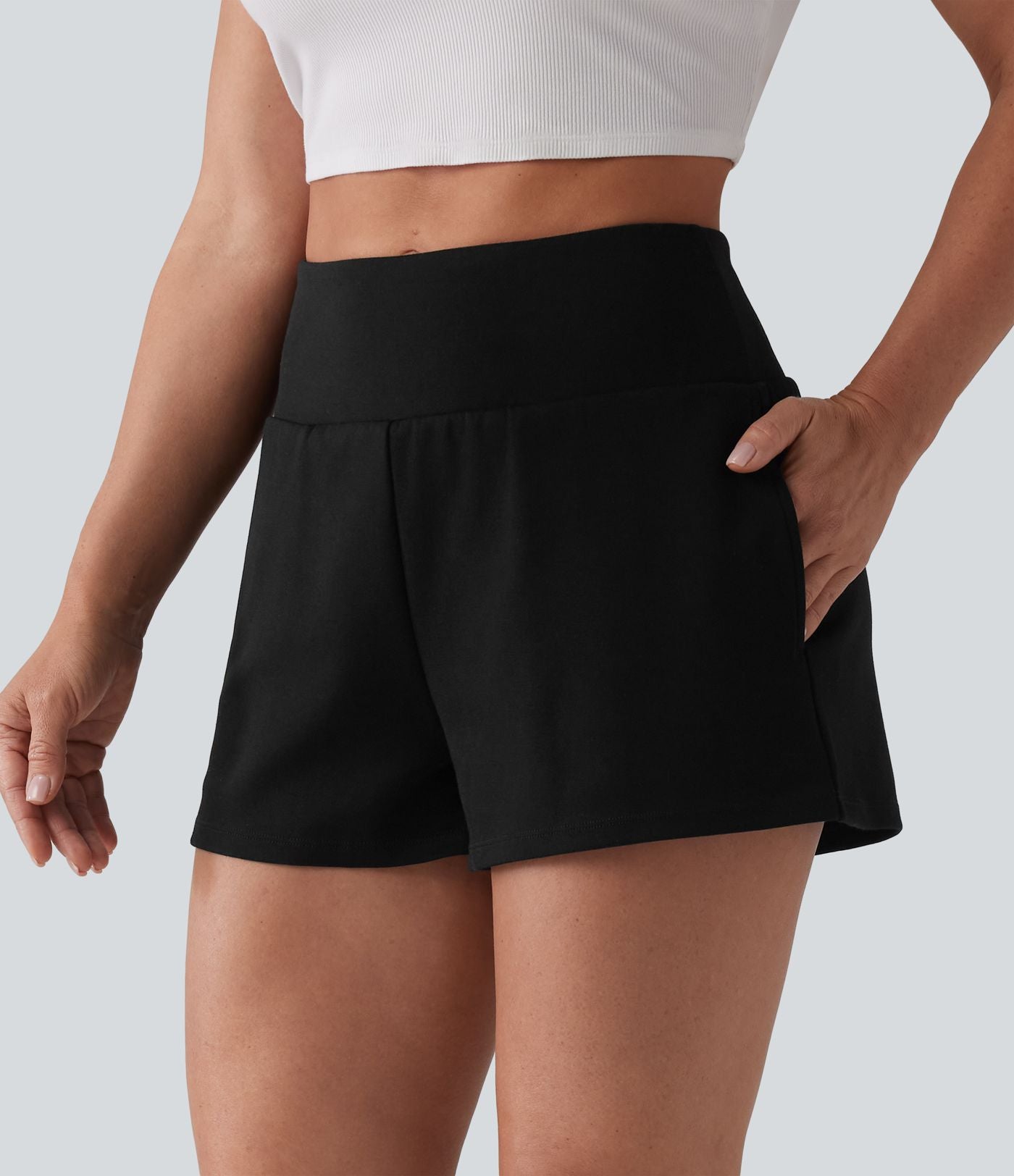 Short sweat décontracté 2 en 1 taille haute ventre plat 7,5 cm avec poches