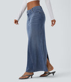 Jupe maxi denim sirène asymétrique fendue Halara Flex™ taille basse avec poches