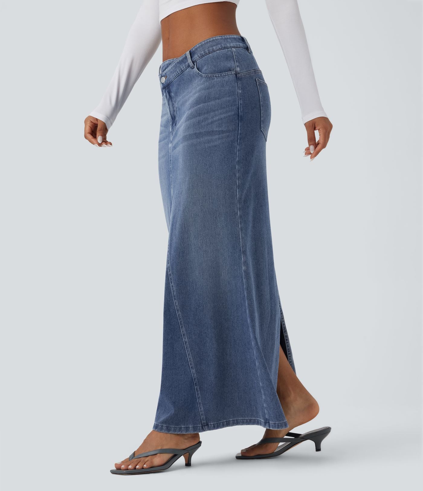 Jupe maxi denim sirène asymétrique fendue Halara Flex™ taille basse avec poches