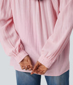 Blouse casual oversize aspect lin à épaules dénudées, lien noué et manches longues