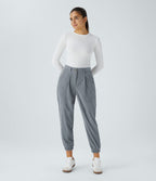 Pantalon décontracté en velours côtelé avec taille mi-haute, boutons et fermeture éclair