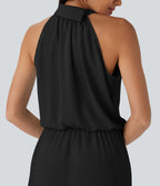 Robe de villégiature mini fluide à col licol et boutonnage