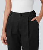 Pantalon chino coton fuselé taille haute avec poches