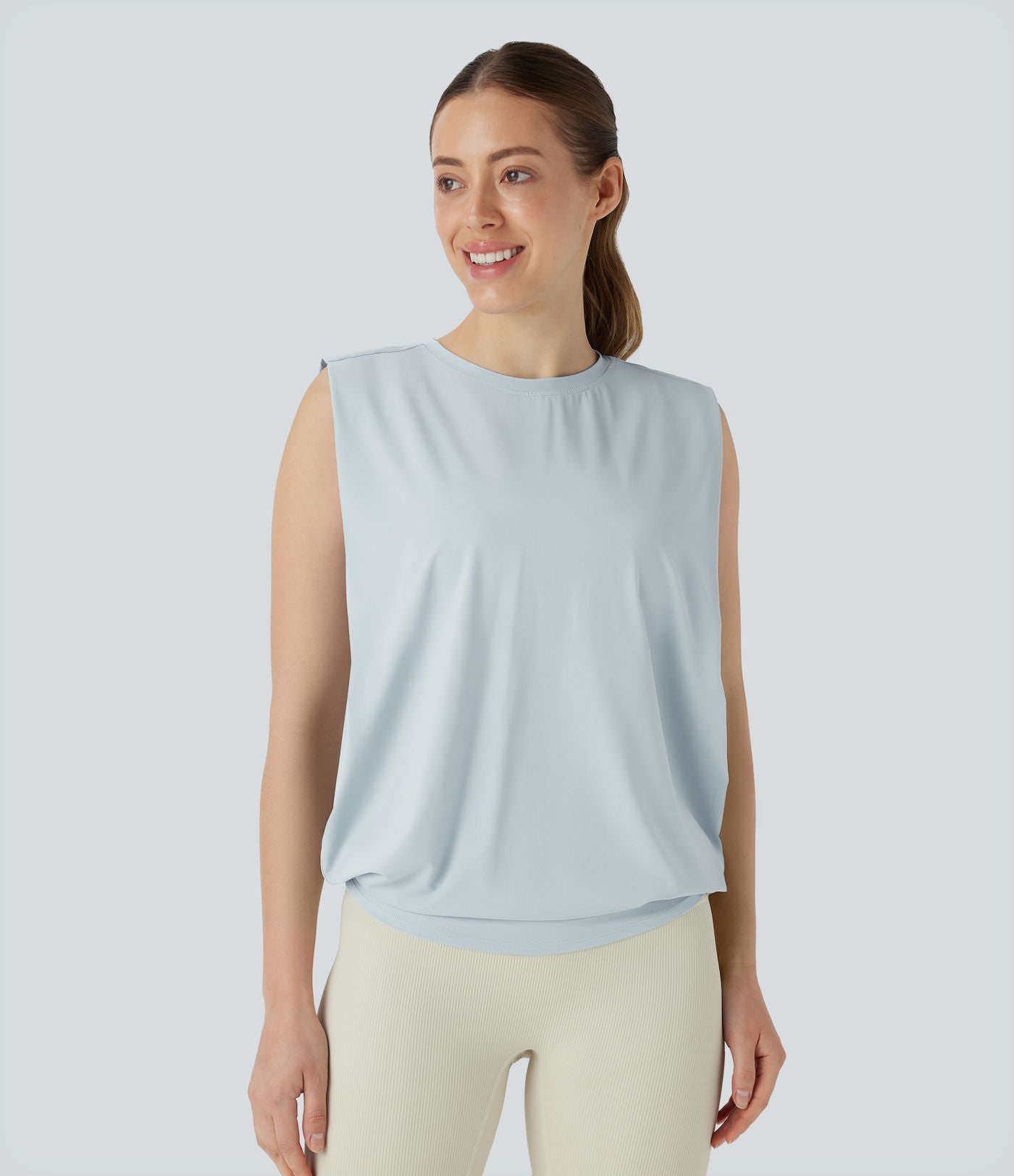 Débardeur de yoga col rond froncé, tissu rafraîchissant - Protection UPF50+