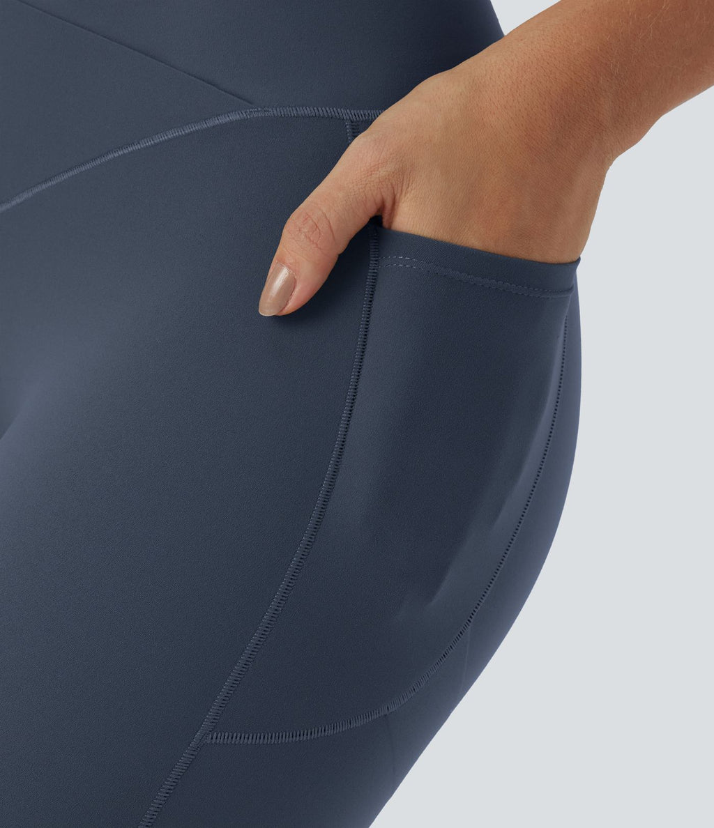 Halara UltraSculpt™ Legging Yoga 7/8 à Taille Haute Croisée avec Contrôle du Ventre et Push-up Toucher Frais Poches Latérales