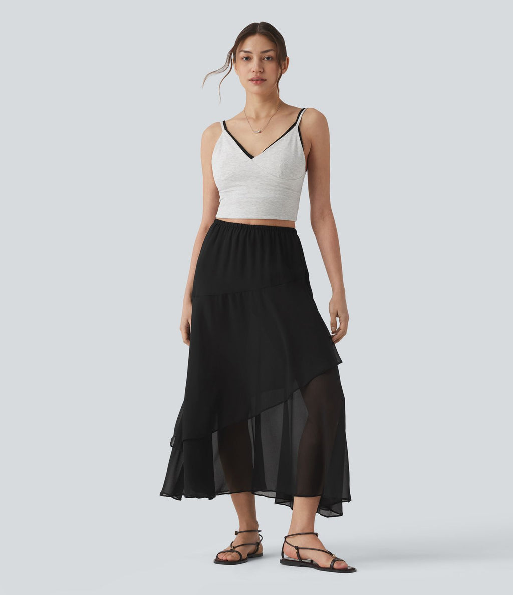 Jupe décontractée midi taille haute à volants superposés
