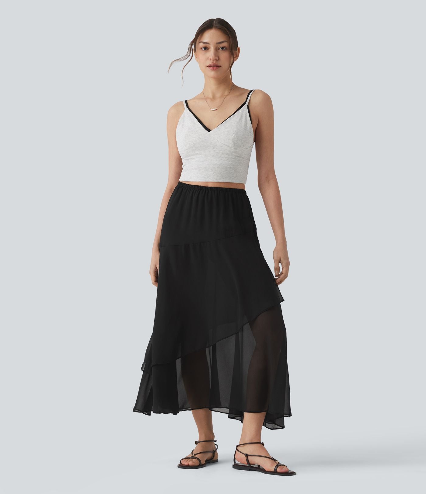 Jupe décontractée midi taille haute à volants superposés