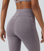 Legging de yoga rayé taille haute avec cordon de serrage et poches