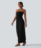 Robe longue dos nu col licou avec nœud et poches