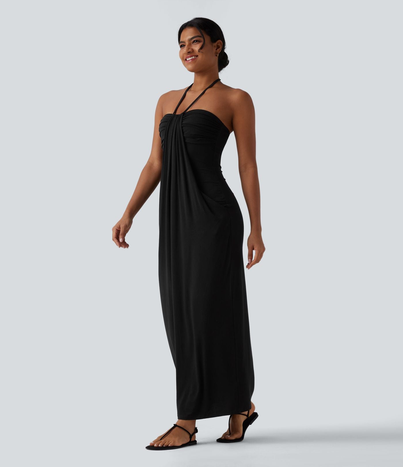 Robe longue dos nu col licou avec nœud et poches