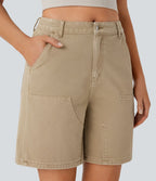 Short bermuda décontracté en denim extensible lavé Halara Flex™ taille mi-haute avec poches multiples