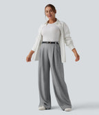 Pantalon tailleur large taille haute avec poches