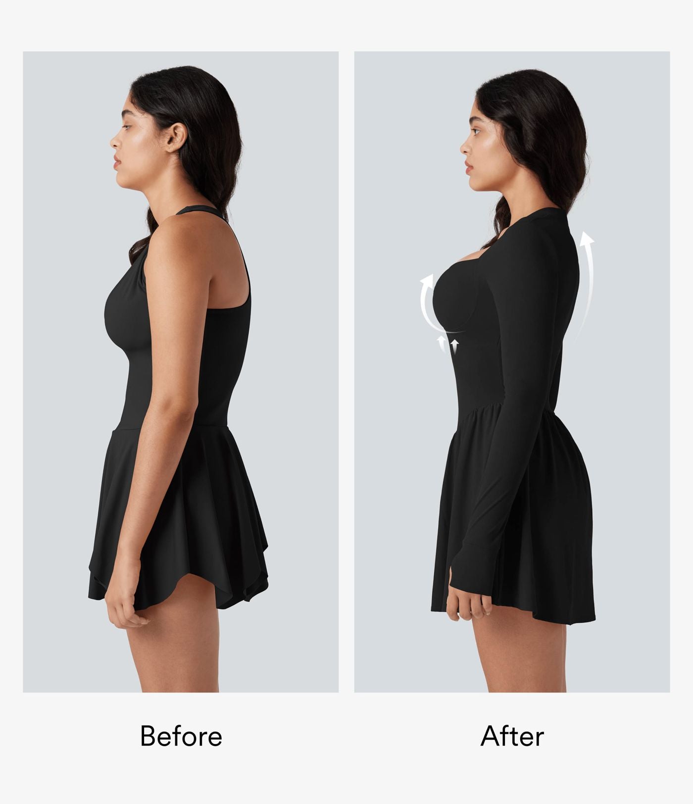 Robe de tennis active courte Halara UltraSculpt™ push-up 2-en-1 manches longues avec trous pouces et poche