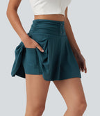 Jupe de tennis mini 2-en-1 gainante froncée taille haute en SoftlyZero™ à séchage rapide avec poches