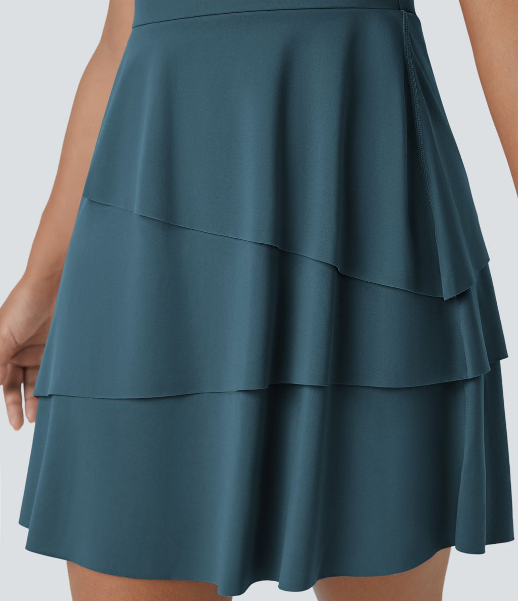Robe de sport mini SoftlyZero™ Airy à effet frais InstantCool 2-en-1 avec volants superposés et dos nu avec poches