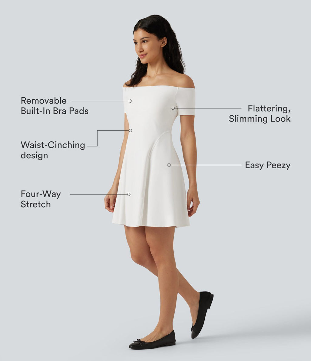 Robe mini SoftlyZero™ Plush épaules dénudées à manches courtes, maintien intégré, bonnets B à E