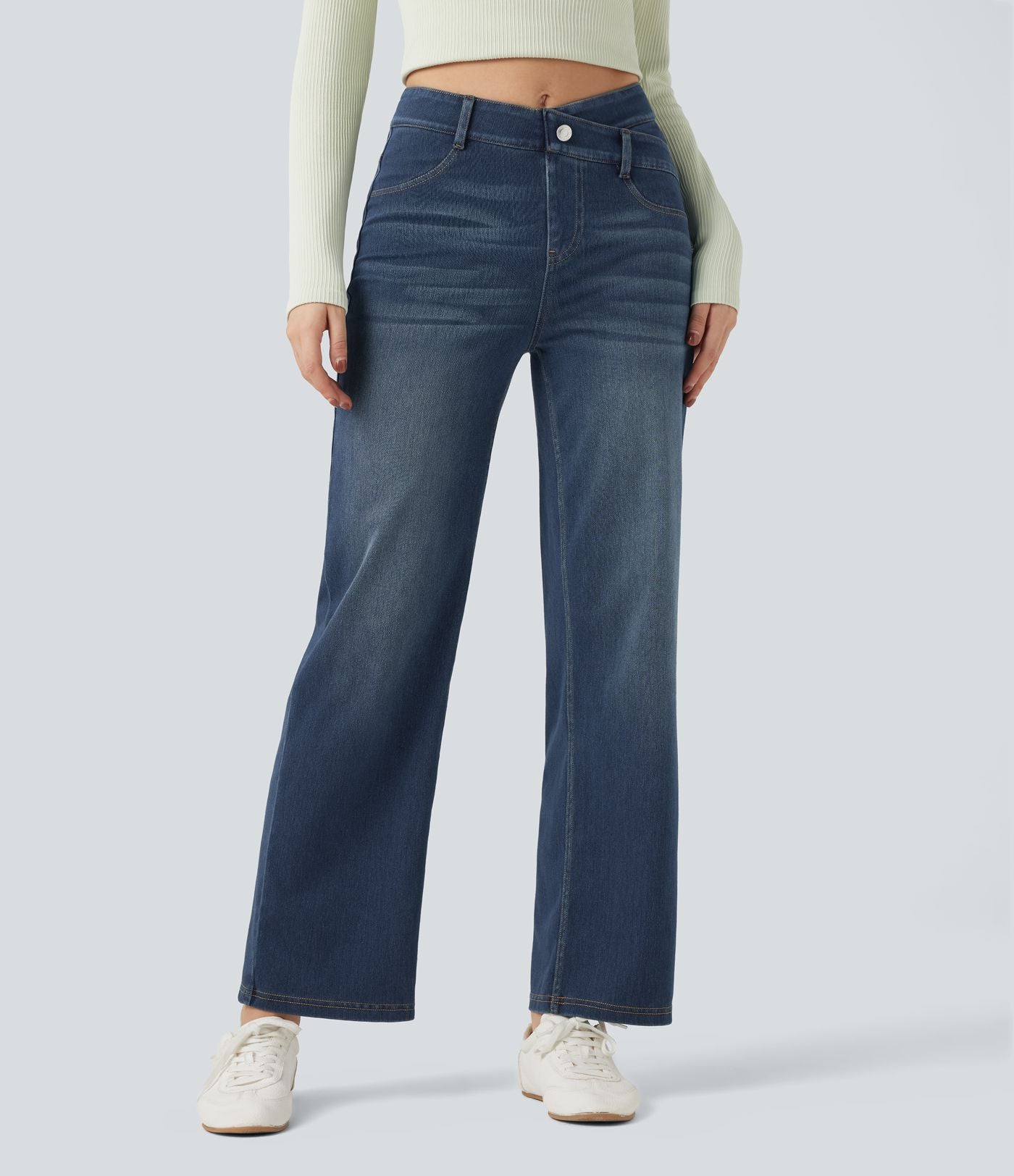 Jean droit Halara Flex™ taille mi-haute croisé gainant avec poches