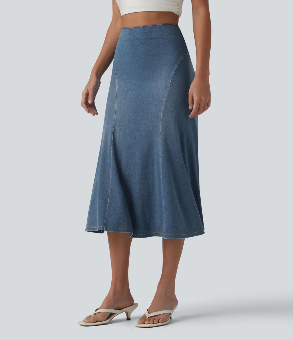 Halara Flex™ Jupe midi sirène drapée en denim lyocell délavé taille haute