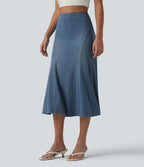 Halara Flex™ Jupe midi sirène drapée en denim lyocell délavé taille haute