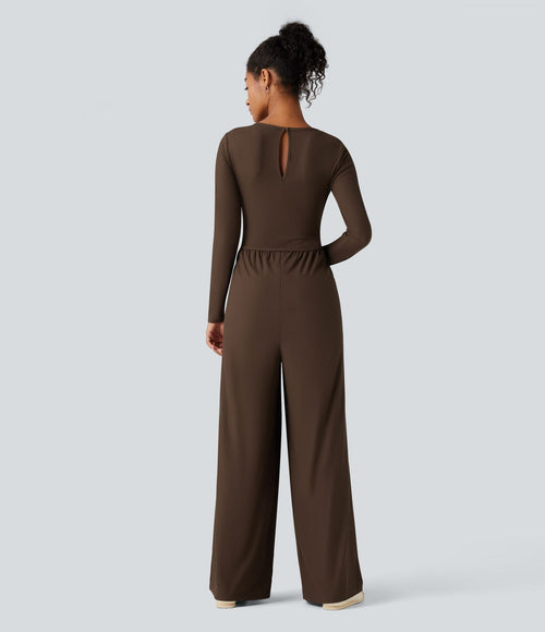 Combinaison côtelée corset col rond manches longues avec poches - Édition Easy Peasy