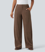 Pantalon décontracté large en velours côtelé taille haute avec poches