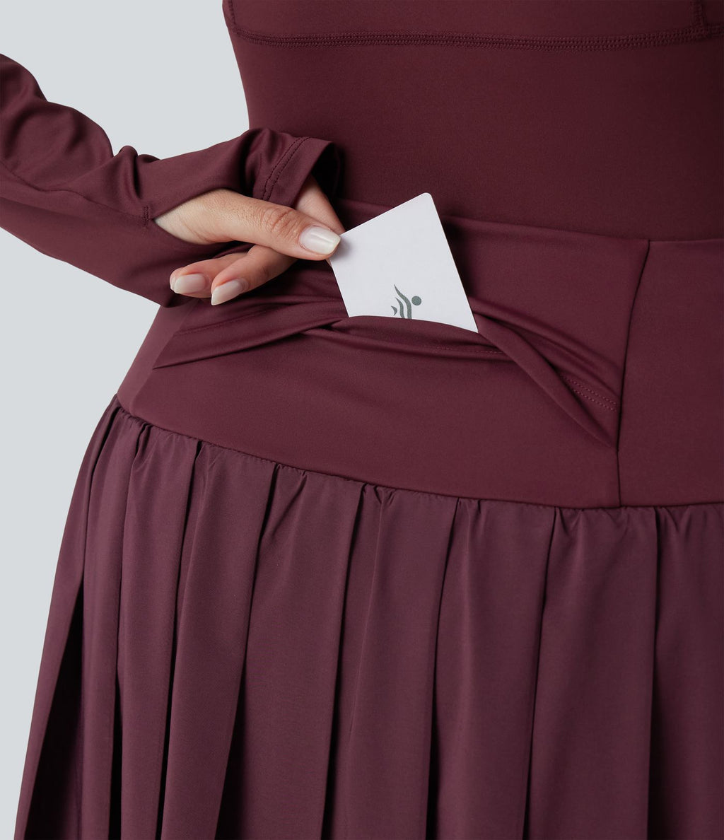 Legging-jupe grande taille à étriers de danse avec mesh contrastant plissé taille haute séchage rapide Breezeful™ et poches