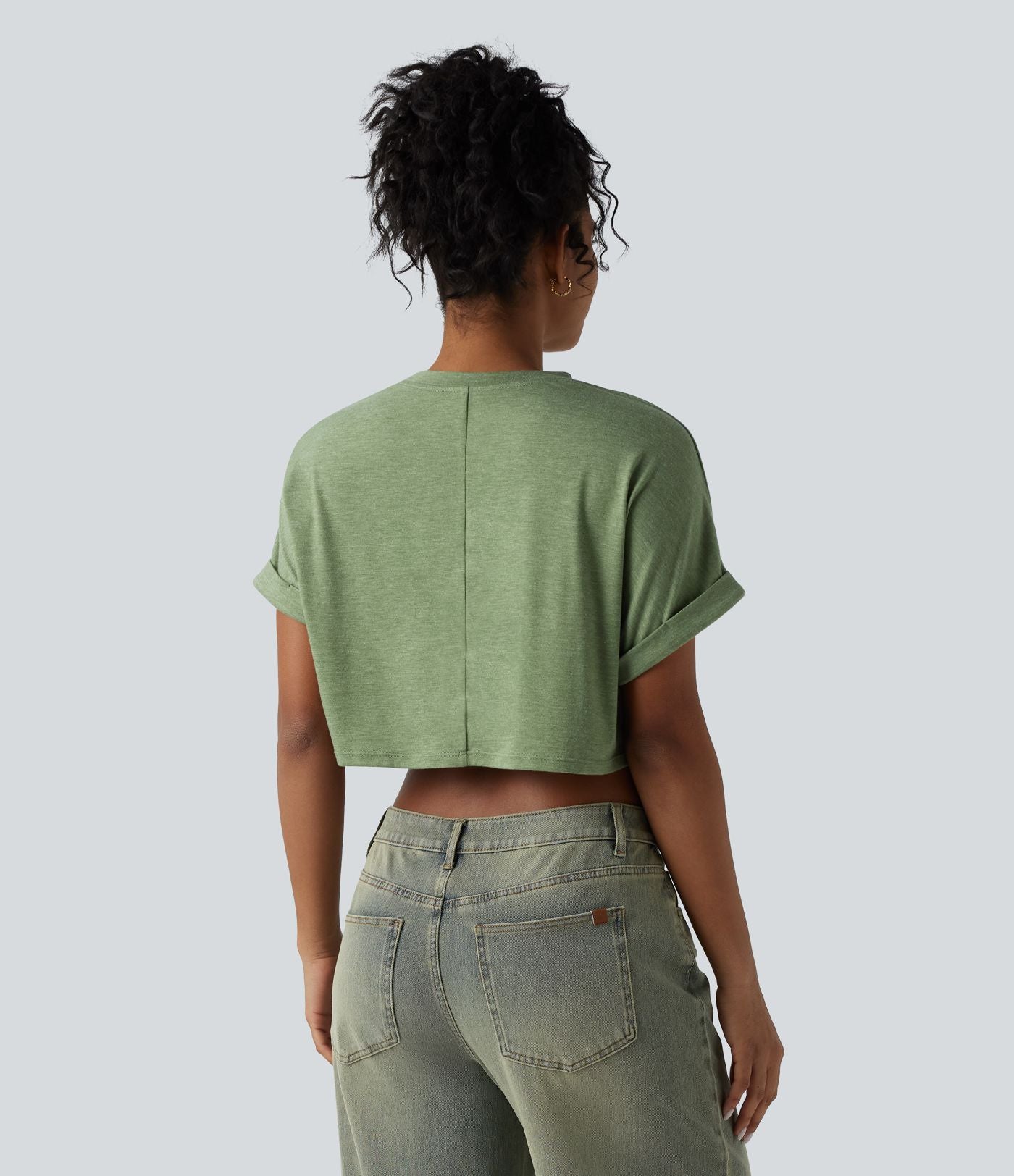 T-shirt décontracté court chiné col rond manches courtes coupe ample avec poche