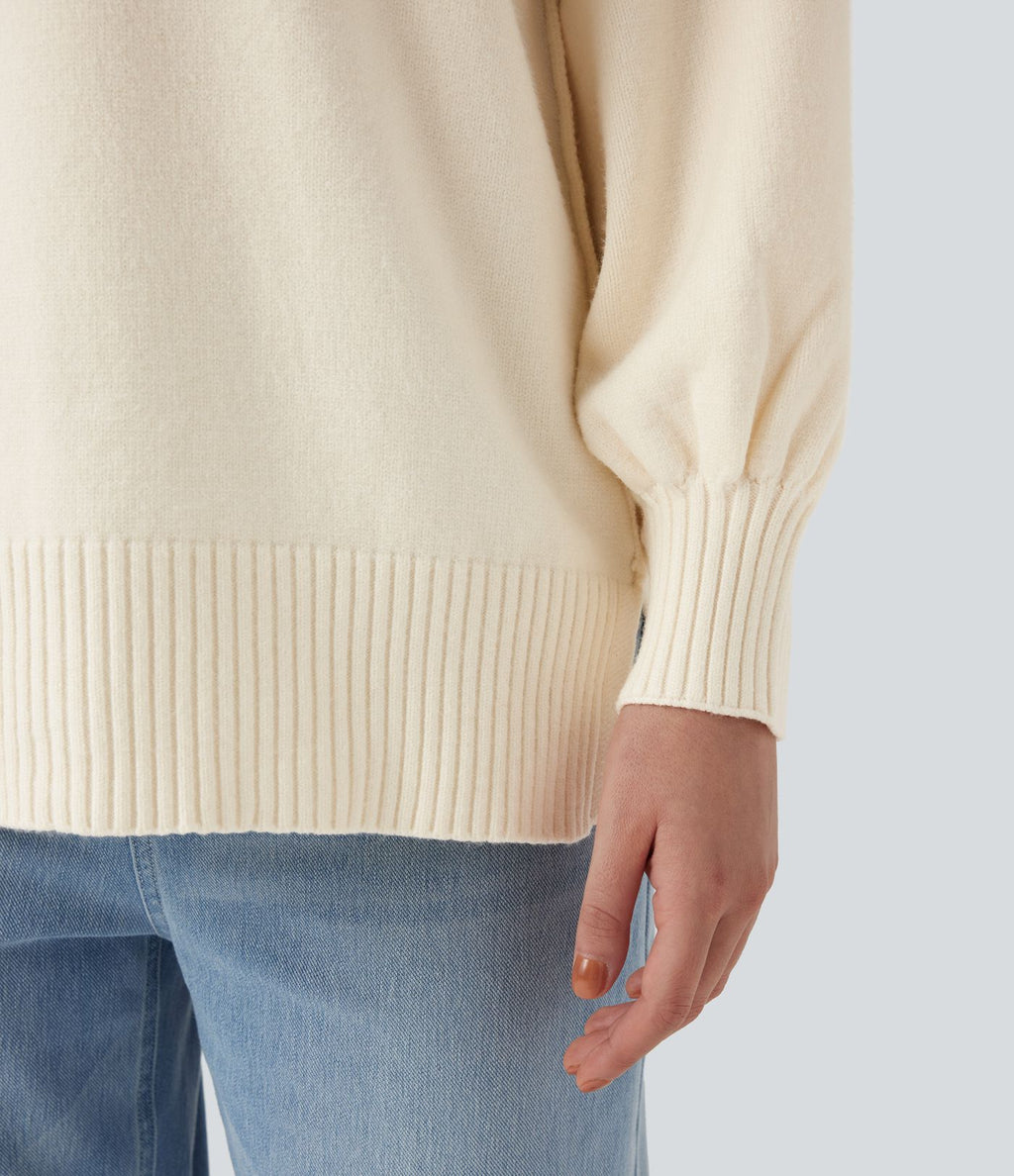 Pull casual col V épaules tombantes manches longues avec fentes