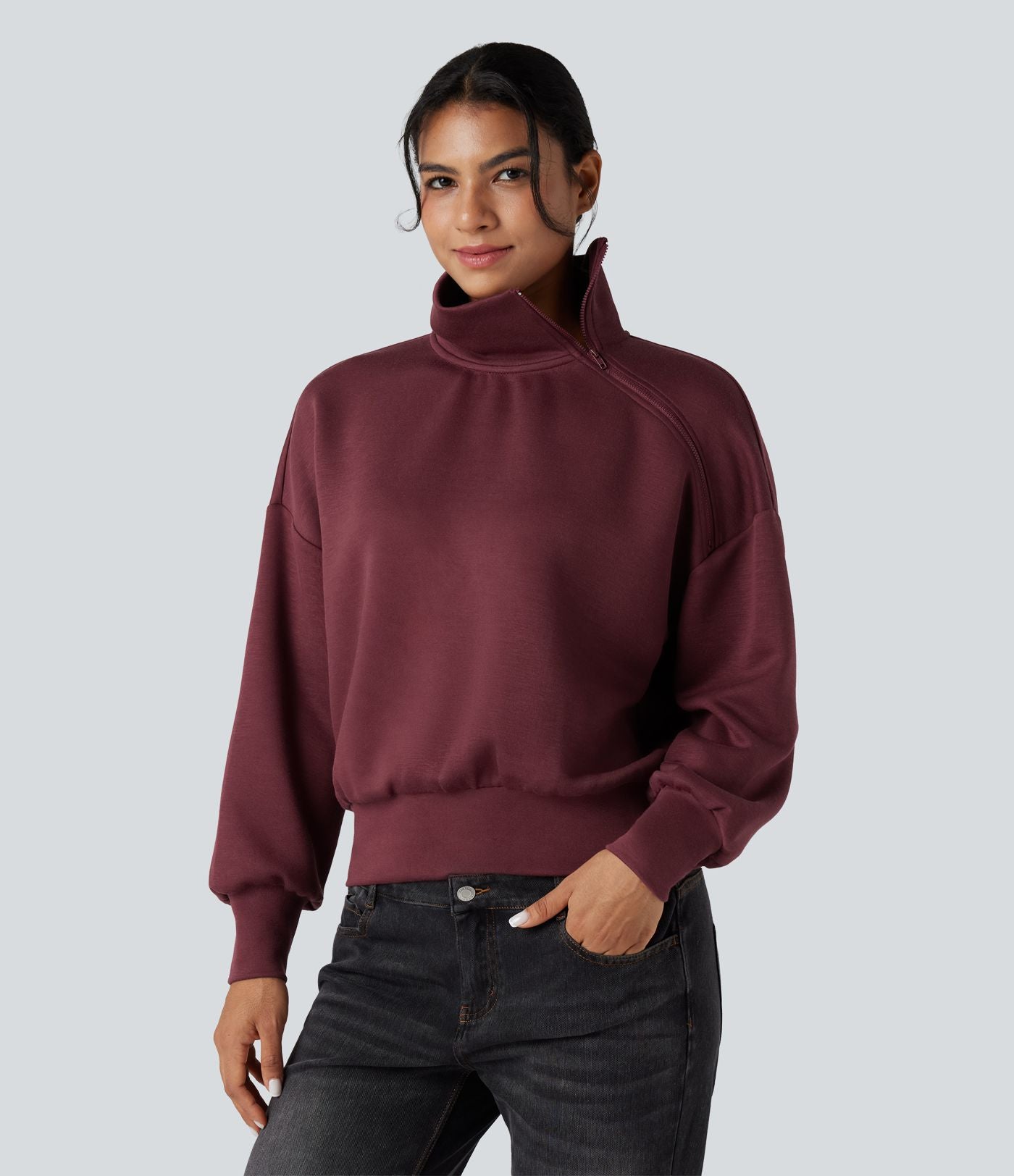 Sweat-shirt oversize SpacerTek™ col tunnel et demi-fermeture éclair