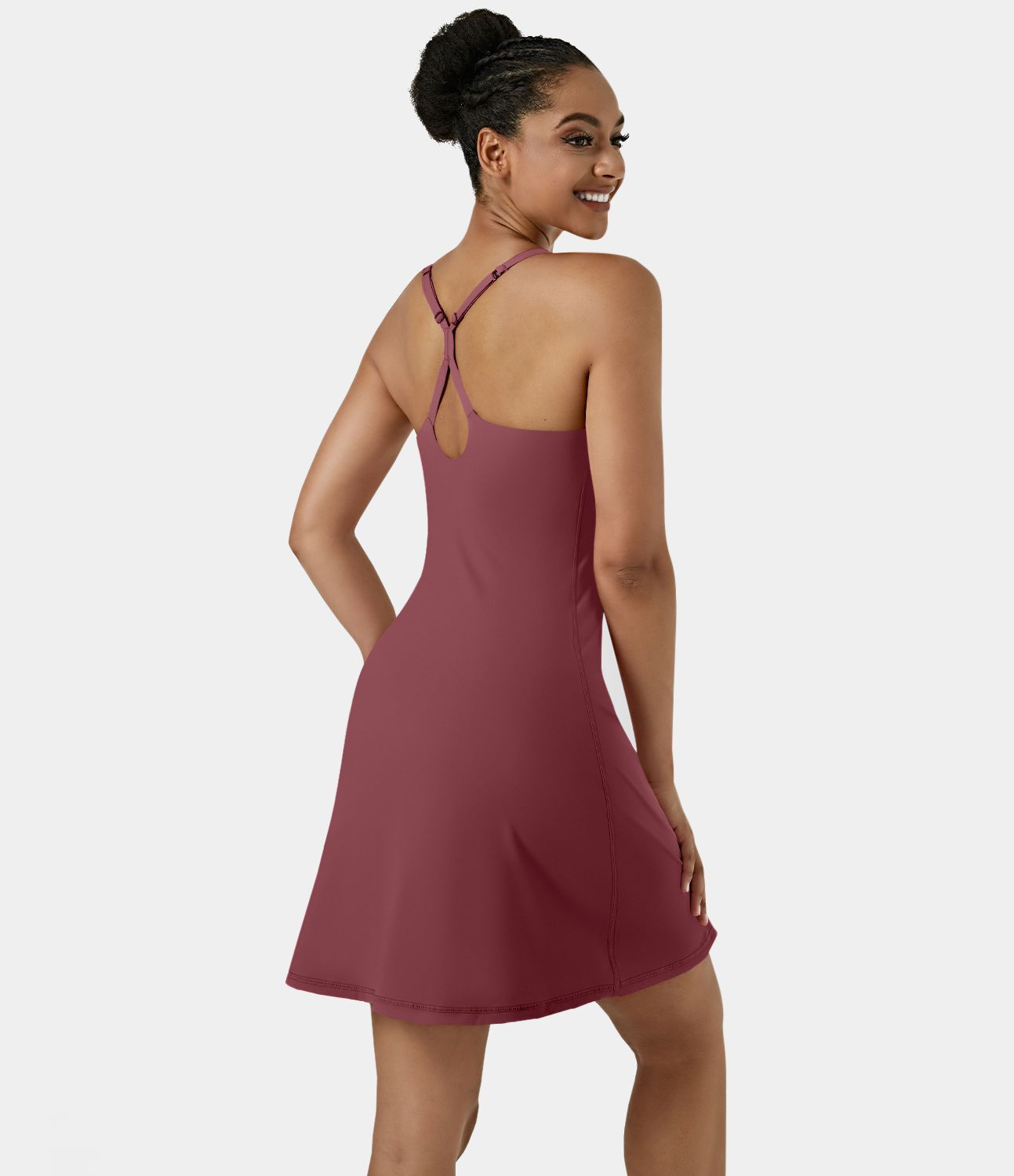 Softlyzero™ Airy Robe Sport de Yoga Plus Longue Dos Nu Découp Bretelles Réglables et Poches