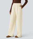 Pantalon velours côtelé de jogging décontracté à taille haute avec poches latérales