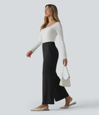 Pantalon tailleur taille haute à jambes droites avec poches