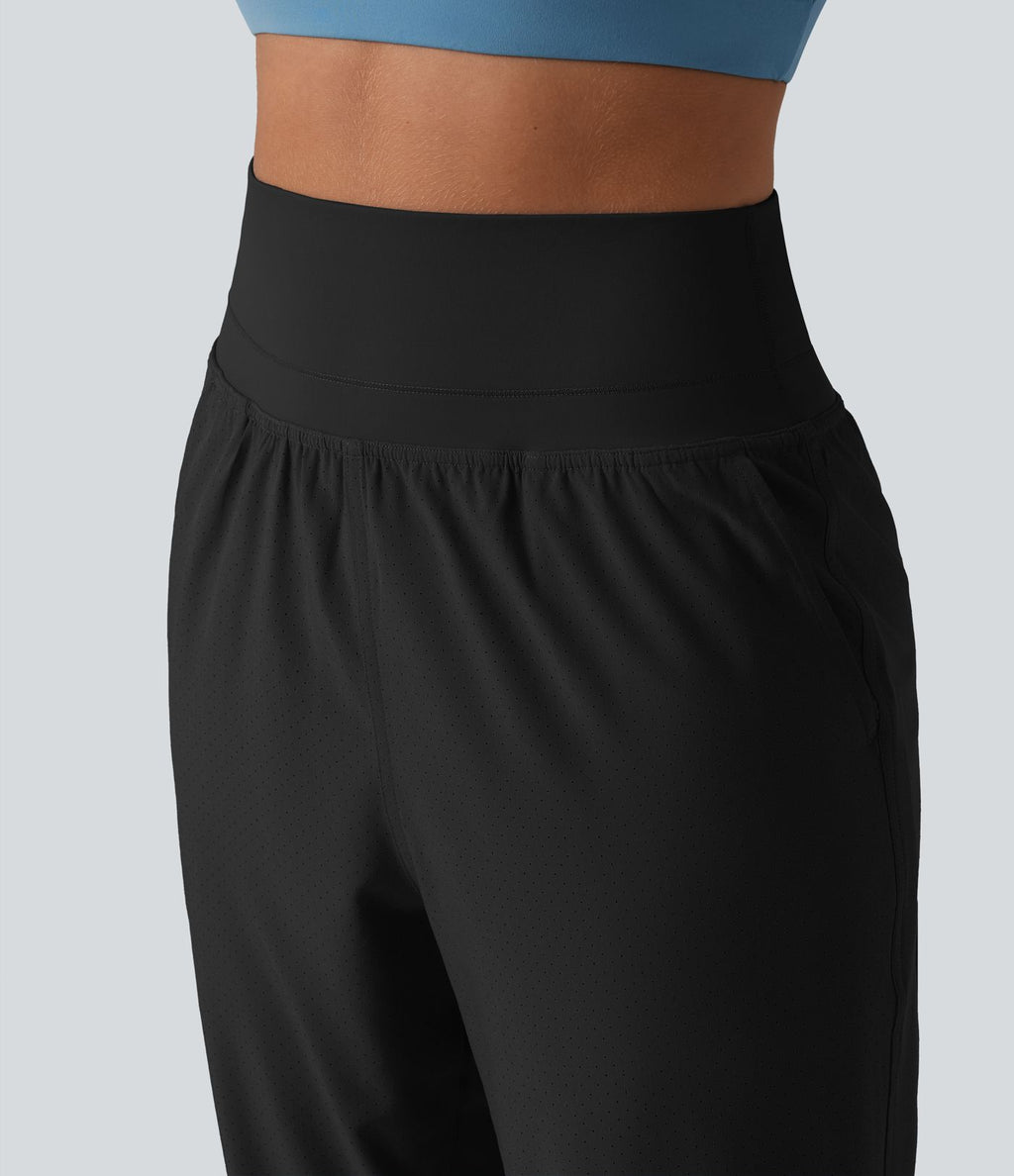 Pantalon de jogging 2 en 1 à taille haute, gainant et à séchage rapide, perforé, avec poches