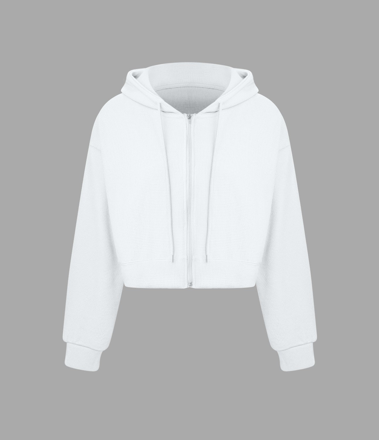 Sweatshirt en Coton Casual à Manches Longues avec Cordon de Serrage et Zipper Style Waffle