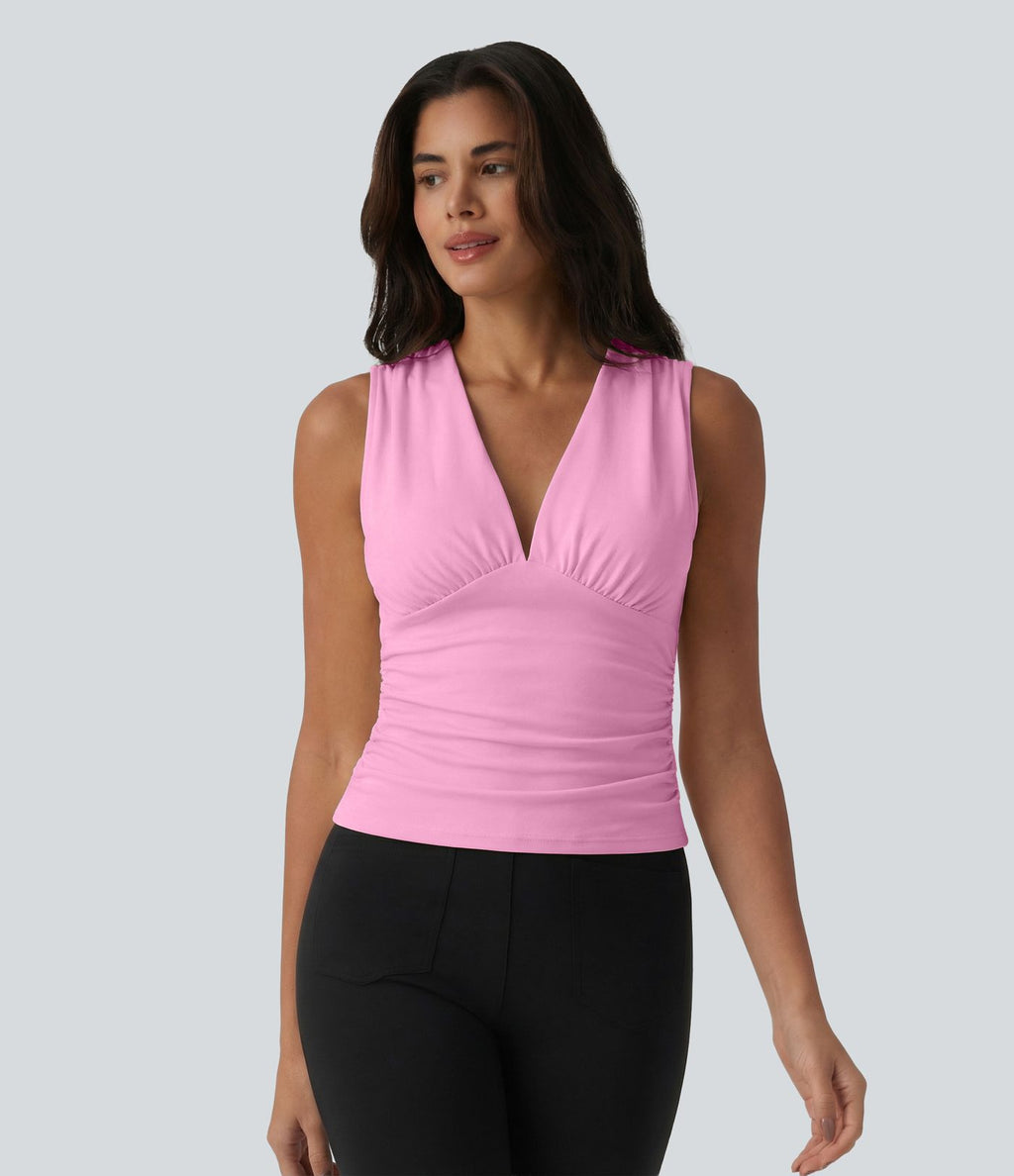 Débardeur tailleur col V avec fronces et brassière intégrée