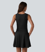 Robe mini évasée décontractée sans manches col bateau avec poches