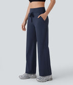 Pantalon de yoga aéré à taille moyenne avec cordon de serrage, poches latérales, jambe droite et effet rafraîchissant Softlyzero™