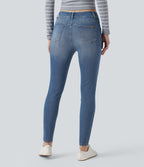 Jean skinny 7/8 décontracté taille mi-haute délavé Halara Flex™ avec poches