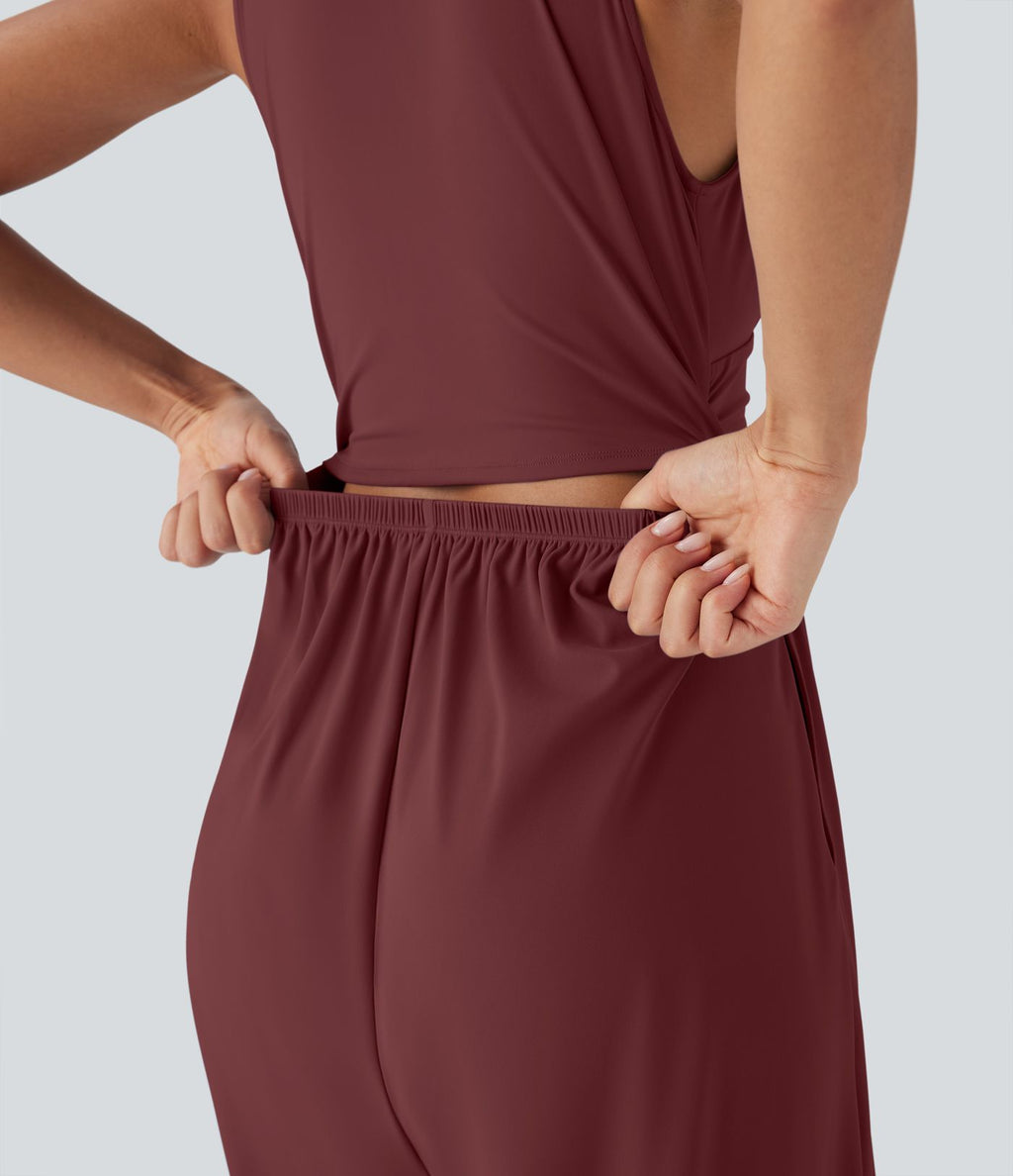 Combinaison décontractée SoftlyZero™ Airy à effet frais InstantCool à col V sans manches avec fronces, poches latérales et zip invisible, accès facile Easy Peasy