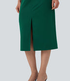 Robe tailleur décolleté arrondi manches courtes avec fente