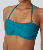 Haut de maillot de bain bikini dos nu à bretelles amovibles et ajustables avec col licou