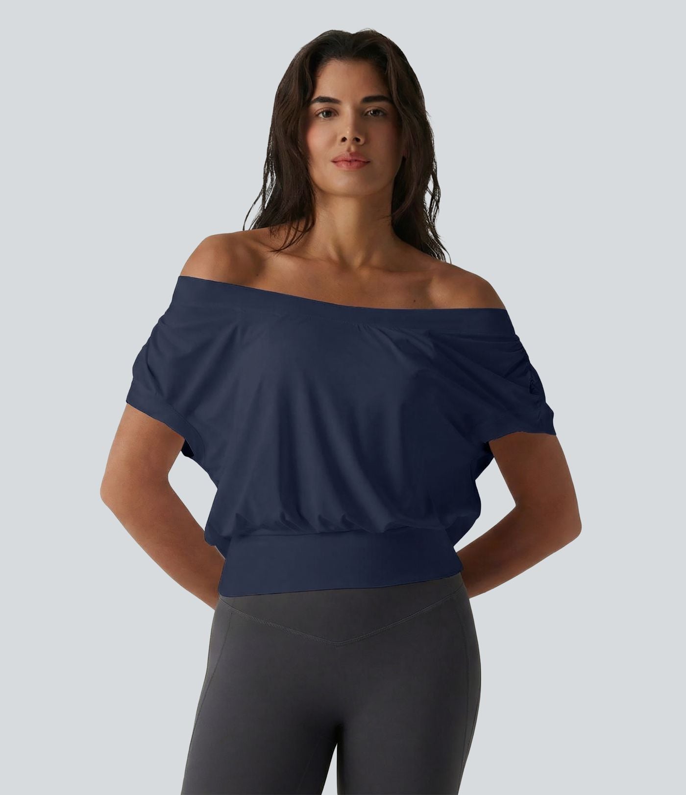 Haut de sport yoga épaules dénudées manches courtes oversize effet frais InstantCool séchage rapide