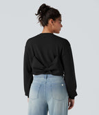 Sweat-shirt décontracté SpacerTek™ court, manches longues, col rond avec nœud dans le dos
