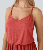 Robe longue fluide type nuisette à bretelles ajustables avec poches