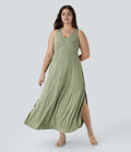 Robe Maxi Casual Grande Taille à Col U Sans Dos Fendue et Fluide