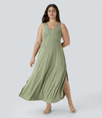 Robe Maxi Casual Grande Taille à Col U Sans Dos Fendue et Fluide
