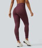 Legging de yoga rayé taille haute avec cordon de serrage et poches