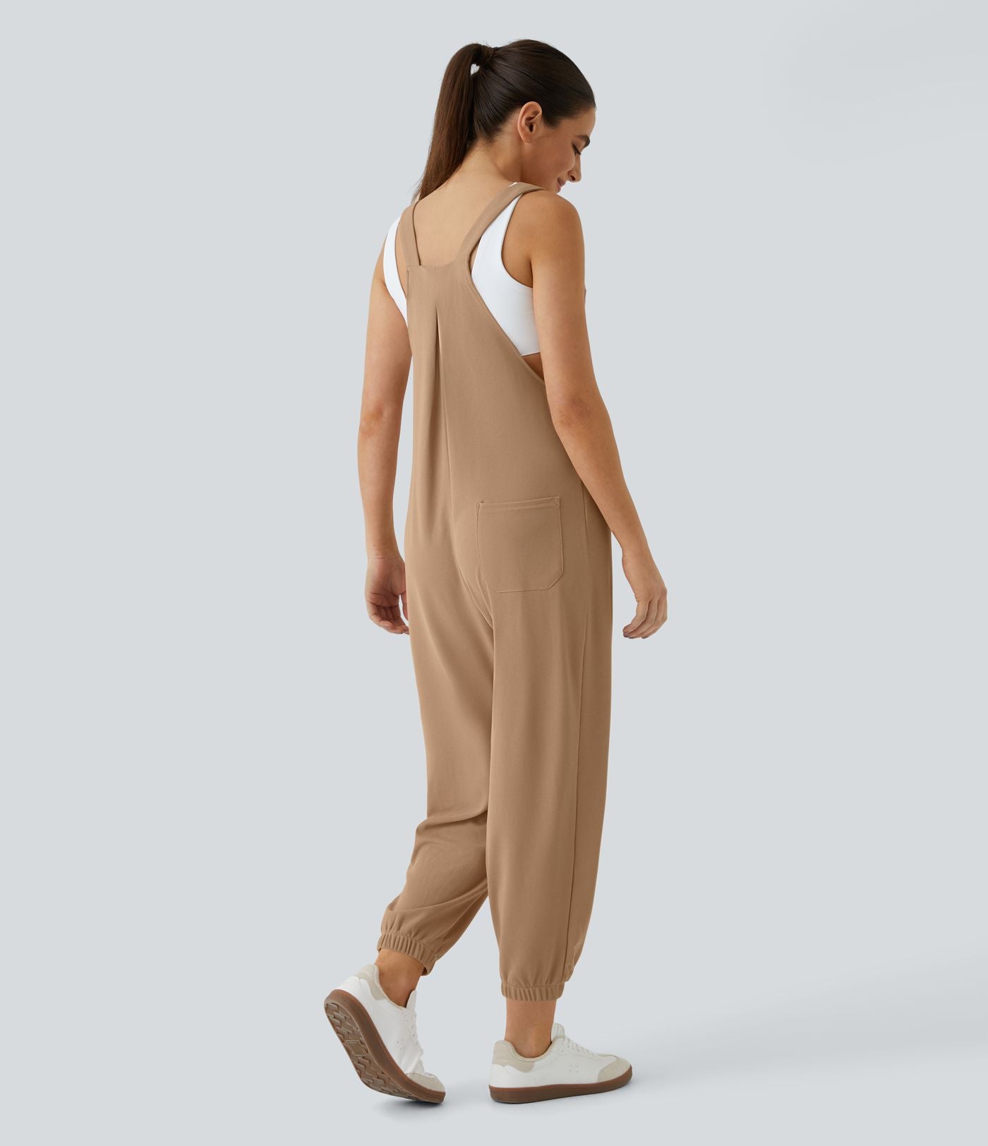 Salopette Casual Bretelles Ajustables Boutonnés Multiples Poches Plis et Tissu Gaufré