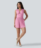 Combishort casual côtelé sans manches col V, fronces et soutien-gorge intégré, avec poches – Easy Peasy